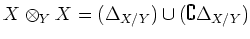 $\displaystyle X\otimes_Y X= (\Delta_{X/Y}) \cup (\complement \Delta_{X/Y})
$