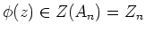 $ \phi(z)\in Z(A_n)=Z_n$