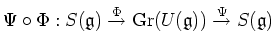 $\displaystyle \Psi\circ \Phi: S(\mathfrak{g})\overset{\Phi}{\to} \operatorname{Gr}(U(\mathfrak{g}))\overset{\Psi}{\to} S(\mathfrak{g})
$