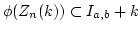 $\displaystyle \phi(Z_n(k))\subset I_{a,b}+k
$