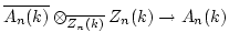 $\displaystyle \overline{A_n(k)}\otimes_{\overline{Z_n(k)}} Z_n(k) \to A_n(k)
$