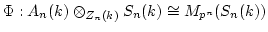 $\displaystyle \Phi:A_n(k)\otimes_{Z_n(k)}S_n(k)
\cong M_{p^n}(S_n(k))
$