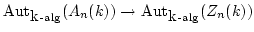 $ \operatorname{Aut}_{\mbox{k}\operatorname{-alg}}(A_n(k)) \to \operatorname{Aut}_{\mbox{k}\operatorname{-alg}}(Z_n(k))$