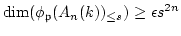 $\displaystyle \dim(\phi_\mathfrak{p}(A_n(k))_{\leq s} )\geq \epsilon s^{2n}
$