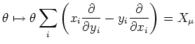 $\displaystyle \theta\mapsto \theta
\sum_i
\left(
x_i\frac{\partial}{\partial y_i}-y_i \frac{\partial}{\partial x_i}
\right)
=X_\mu
$