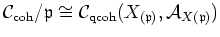 $ \mathcal C_\coh/\pe \isoto
\mathcal C_\qcoh(X_{(\pe )},\mathcal A_{X(\pe )})$