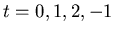 $t=0,1,2,-1$