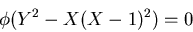 \begin{displaymath}\phi(Y^2-X(X-1)^2)=0
\end{displaymath}