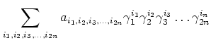 $\displaystyle \sum_{i_1,i_2,i_3,\dots,i_{2n}} a_{i_1,i_2,i_3,\dots, i_{2n}}
\gamma_1^{i_1}
\gamma_2^{i_2}
\gamma_3^{i_3}
\dots
\gamma_{2 n}^{i_n}
$