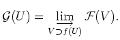 $\displaystyle \mathcal G(U)=\varinjlim_{V\supset f(U)} \mathcal F(V).
$