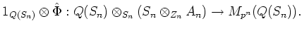 $\displaystyle 1_{Q(S_n)}\otimes\hat{\Phi}:
Q(S_n)\otimes_{S_n}(S_n\otimes_{Z_n} A_n )\to M_{p^n} (Q(S_n)).
$