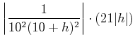 $\displaystyle \left\vert\frac{1}{10^2 (10+h)^2}\right\vert\cdot( 21 \vert h\vert)$