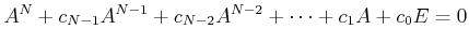 $\displaystyle A^N+ c_{N-1} A^{N-1}+c_{N-2}A^{N-2} +\dots +c_1 A+c_0 E=0
$