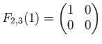 $ F_{2,3}(1)=
\begin{pmatrix}
1 & 0 \\
0 & 0
\end{pmatrix}$