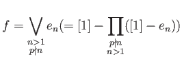 $\displaystyle f=
\bigvee
_{\substack{
n>1\\
p \nmid n
}}
e_n
(=[1]-
\prod_
{\substack
{p \nmid n\\
n>1
}}
([1]- e_n))
$