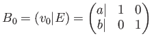 $\displaystyle B_0=(v_0 \vert E)
=
\begin{pmatrix}
a \vert & 1 & 0 \\
b \vert & 0 & 1
\end{pmatrix}$