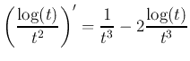 $\displaystyle \left(\frac{\log(t)}{t^2}\right)'=\frac{1}{t^3}- 2 \frac{\log(t)}{t^3}
$