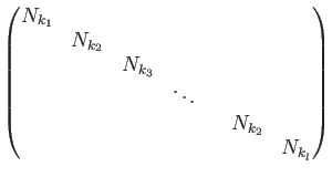 $\displaystyle \begin{pmatrix}
N_{k_1} \\
& N_{k_2} \\
&& N_{k_3} \\
&&&\ddots \\
&&&&& N_{k_2} \\
&&&&&& N_{k_l}
\end{pmatrix}$