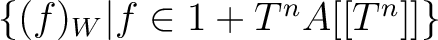 $\{
(f)_W \vert f \in 1+ T^n A[[T^n]]
\}
$