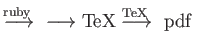 $\displaystyle \overset{\text{ruby 実行}}{\longrightarrow}
\text{計算結果}...
...TeX で処理}}{\longrightarrow}
\text{ 見栄えの良いpdf ファイル。}
$